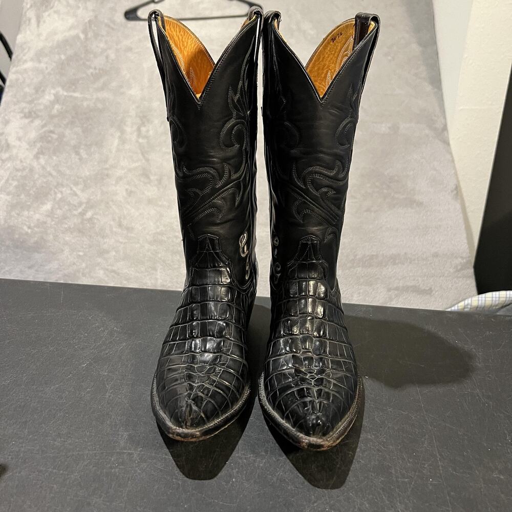 Stallion Cowboy Boots Womens 6 B Black Hornback Alligator Western Exotic Leather - Picture 2 of 16